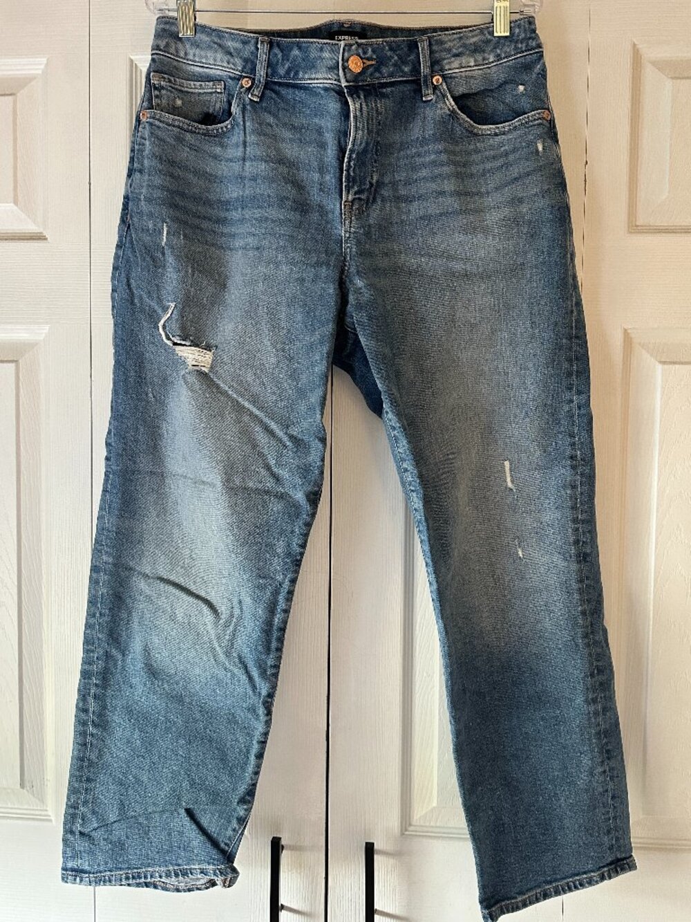 Express Boyfriend Jeans Women’s Size 12 Distressed Medium Wash Denim